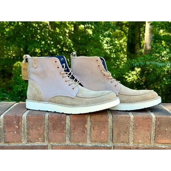 Crevo Mens Size 11.5 Suede Canvas Lace Up Boots Beige Tan Memory Foam Cushioned main image 12